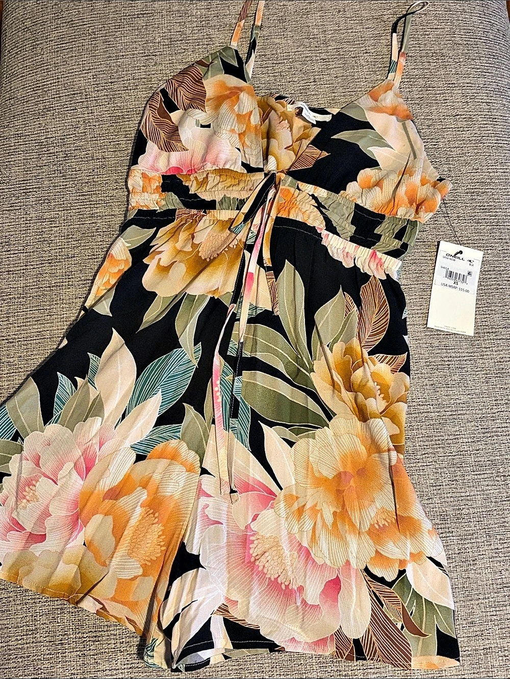 O'Neill Sheila Romper Floral Maxi Dress in Black & Orange